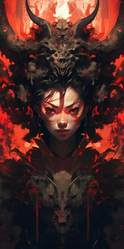 Female Demon Samurai Awakening on Dark Fantasy Throne