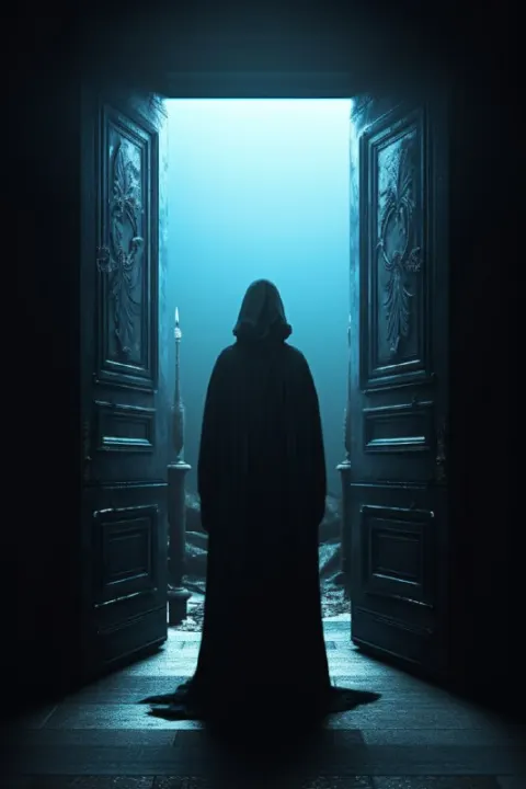 Cursed Door Dark Portrait With Hellish Background