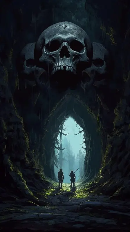 Giant Skull Cave Entrance in Gloomy Rising Mist