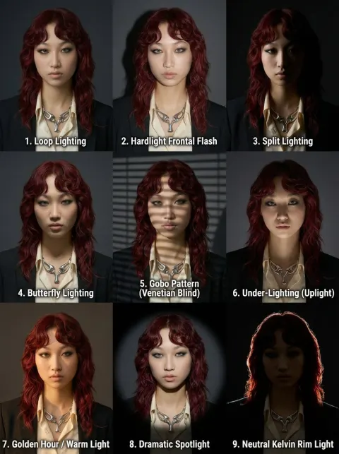 Nine Portrait Lighting Styles Grid