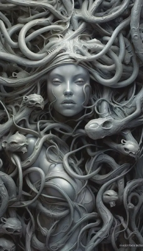 Medusa Hyper-Detailed Portrait in H R Giger Style