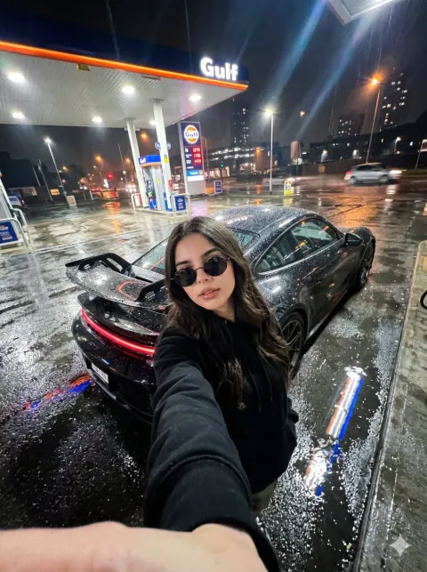 Rainy Gas Station Night Selfie