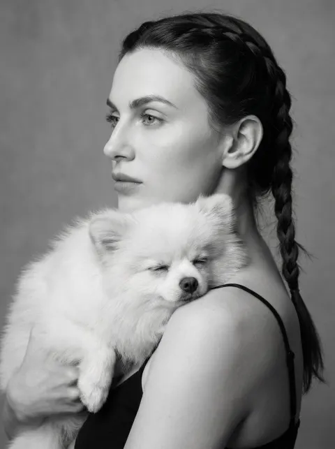 Woman and Dog Monochrome Portrait