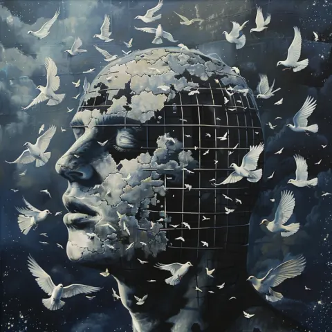 Birdcage Face With Dove Flying Out Dali Surrealism