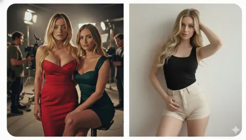 Red Green Dress Studio Shoot