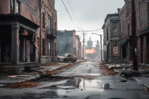Survivor Couple Exploring Abandoned Detroit Wasteland