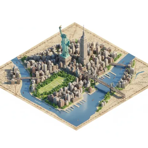 Vintage Miniature Isometric City Map