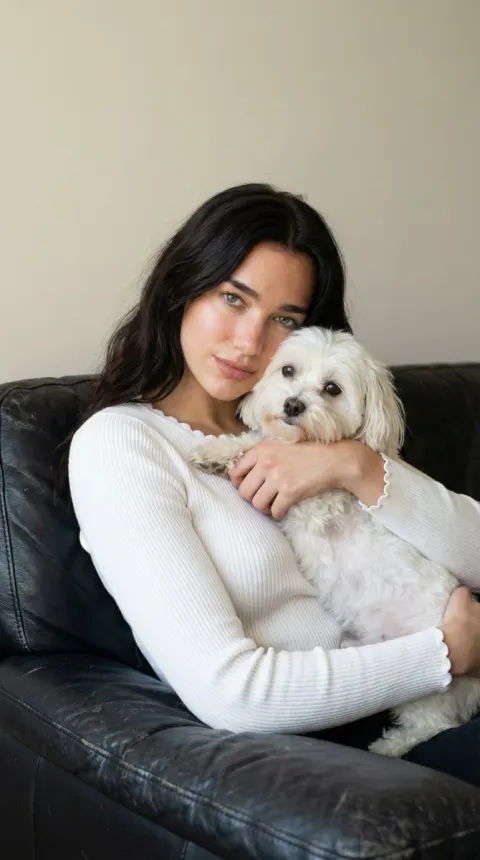 Tender Girl Hugging Fluffy Puppy