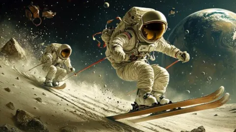 Astronauts Ski Jumping Moon Dust Hill