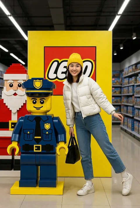 Playful Girl at Lego Store