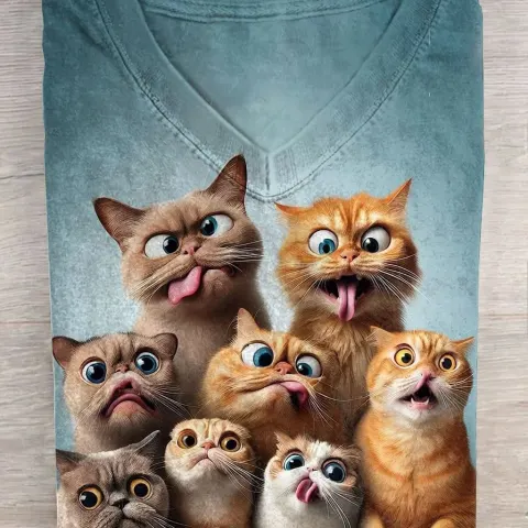 Hyper-Realistic Cat Print T-Shirt