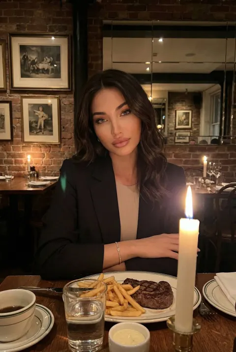 Elegant Woman at Intimate Candlelit Dinner