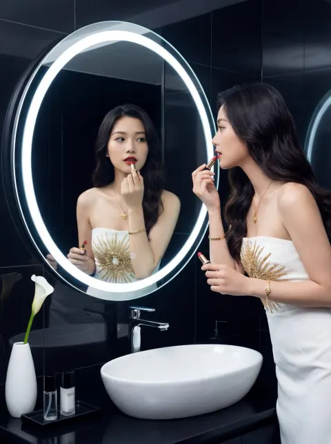 Elegant Mirror Lipstick Moment