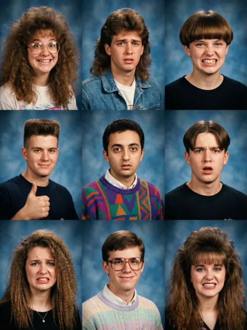 Awkward 90s Yearbook Portrait Grid