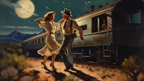 Cowboy and Cowgirl Two-Step Dancing in Sonoran Moonlight