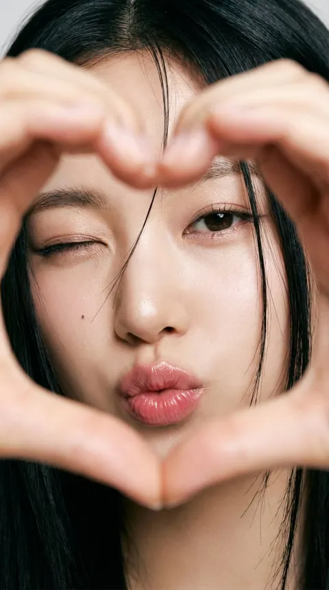Heart-Shape Blinking Girl Close-Up