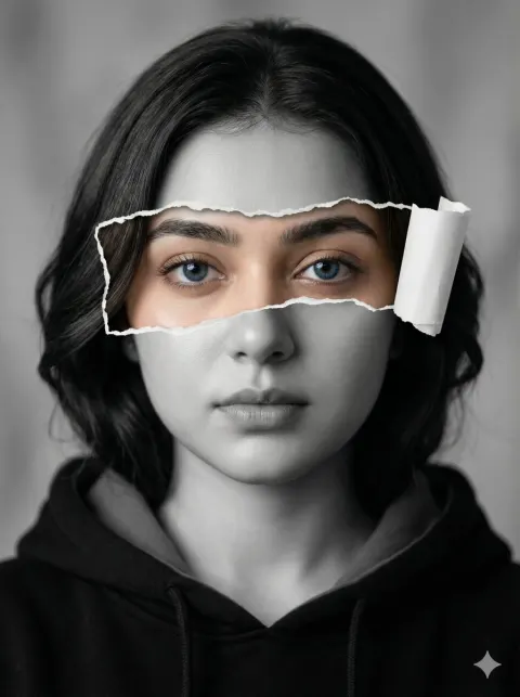 Ripped Paper Portrait Selective Color