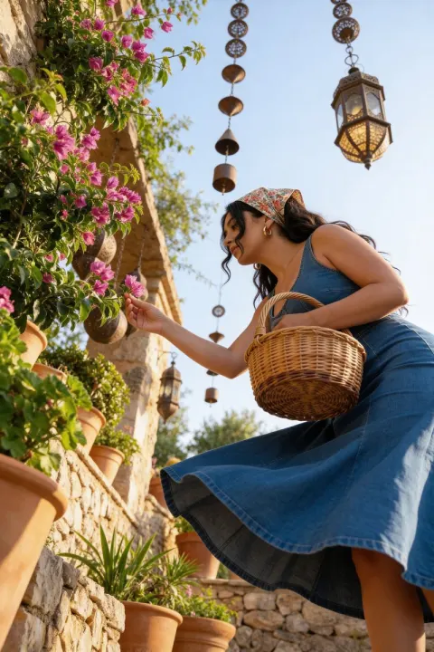 Curvy Beauty Picking Garden Flowers