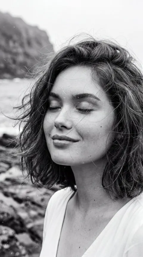 Cinematic B&W Seaside Portrait