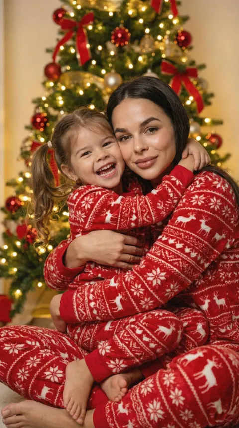 Christmas Mother Daughter Warm Hug