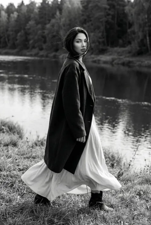Cinematic Riverbank Fashion Portrait