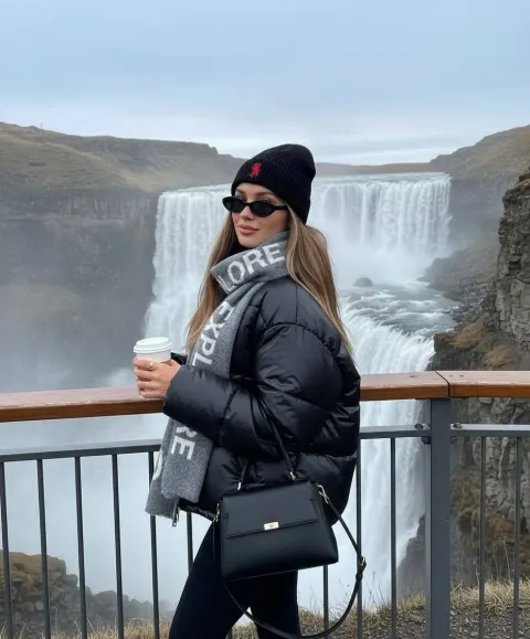 Winter Portrait by Majestic Waterfall
