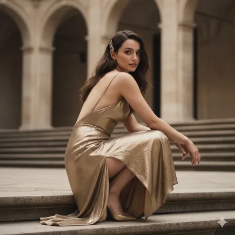 Golden Gaze in Stone Courtyard