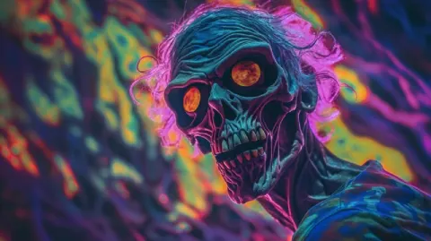 Psychedelic Zombie With Shining Wavy Eyes Moonlit Photo