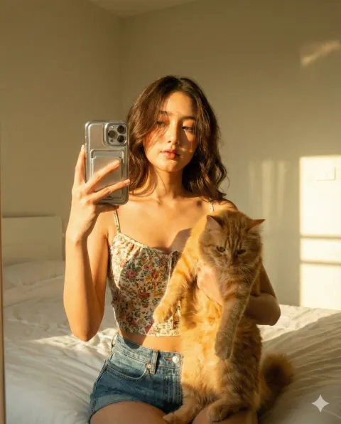 Retro Bedroom Mirror Selfie