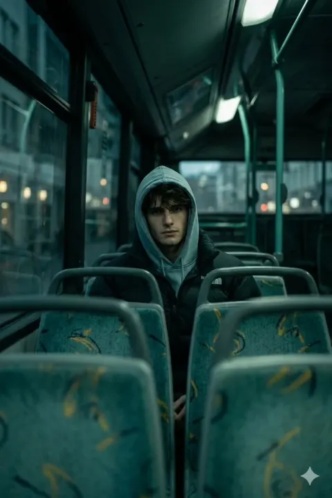 Mysterious Bus Passenger Night Gaze