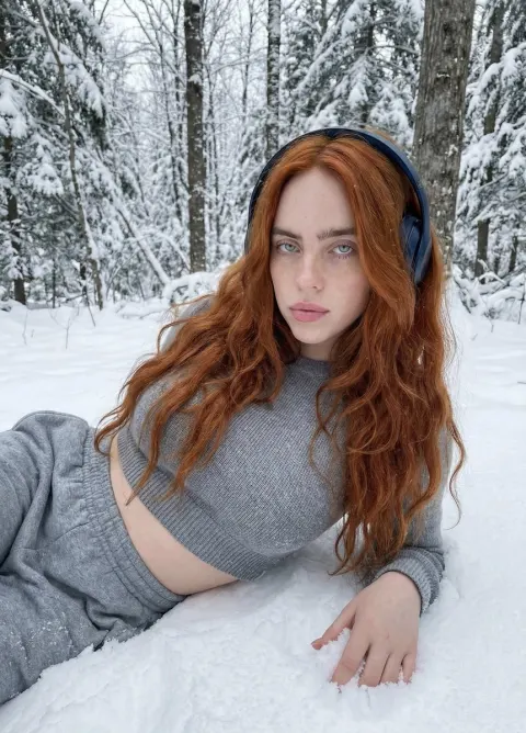 Redhead in Winter Forest