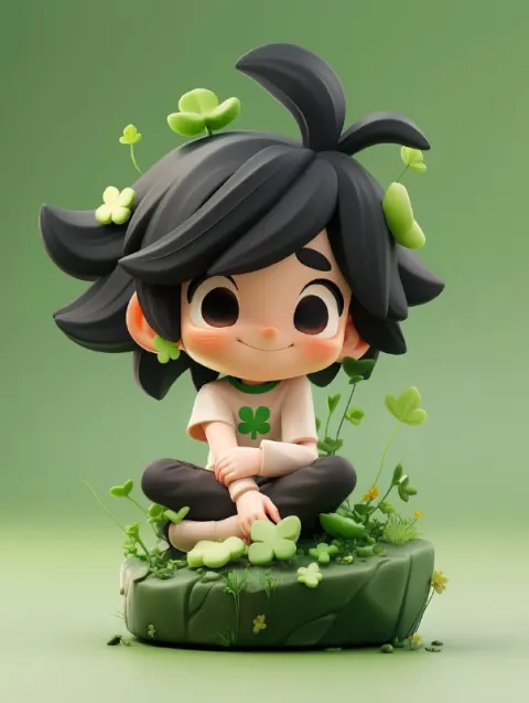 Cute Grass Boy Blind Box Chibi Toy 3D Clay Render