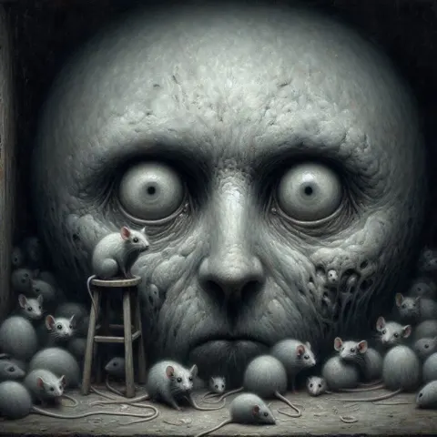 Gray Face White Eyes Surreal Art
