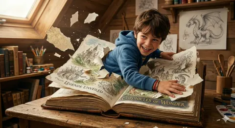 Boy Breaks Through Storybook