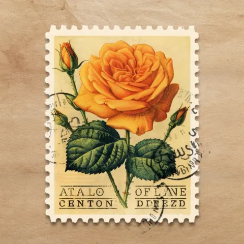 Vintage Orange Rose Postage Stamp Sticker Design