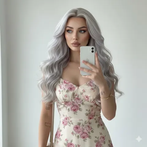 Silver Hair Mirror Selfie Elegance