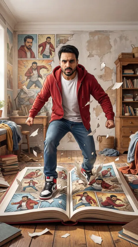Real Man Bursts From Comic Book