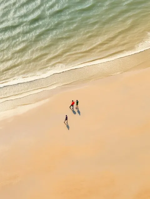 Four Stranded People on Tropical Beach Aerial Abstract