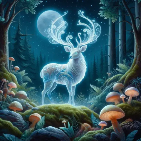 Magical Deer Oil Painting Forest