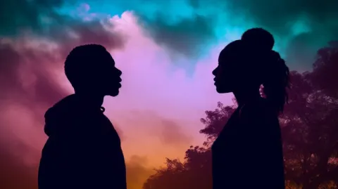 African American Couple Back to Back Ethereal Poster Art