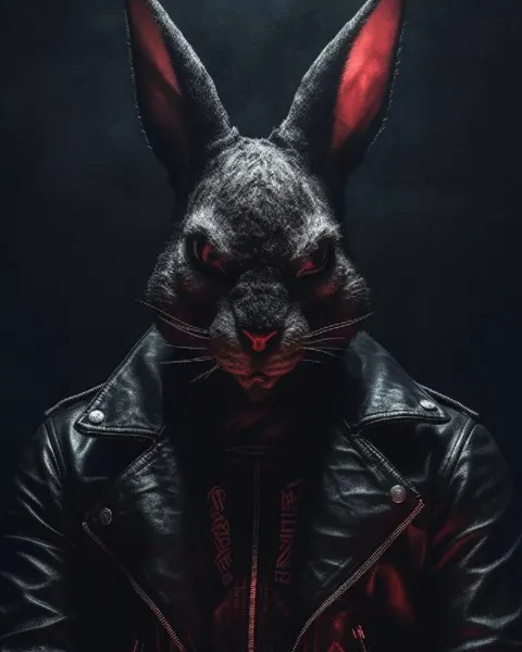 Evil Red-Eyed Rabbit in Shadow Gothcore Leather Photo