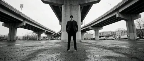 Man Under Brutalist Overpass