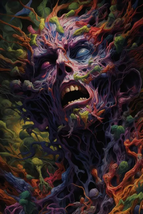 Figure Covered in Dark Paint Grotesque Psychedelic Horror