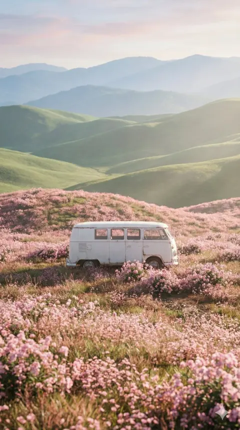 Van in Dreamy Flower Sea