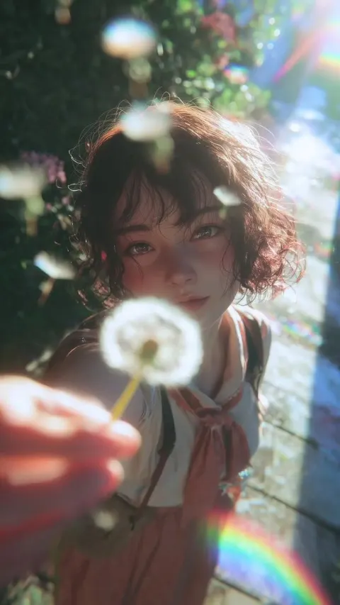 Ethereal Girl with Dandelion Dreams