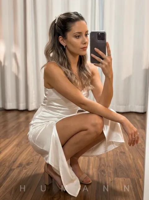 Elegant Mirror Selfie in Satin Dress