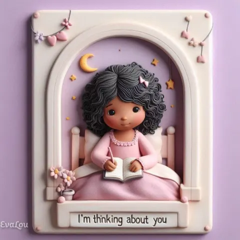 Claymation Girl Writing Diary in Bed Lavender Room Plaque