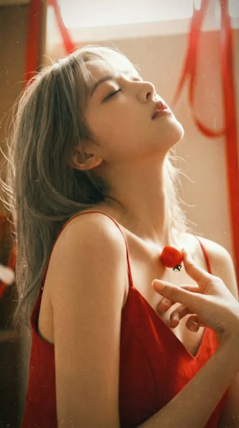 Dreamy Red Dress Cherry Portrait