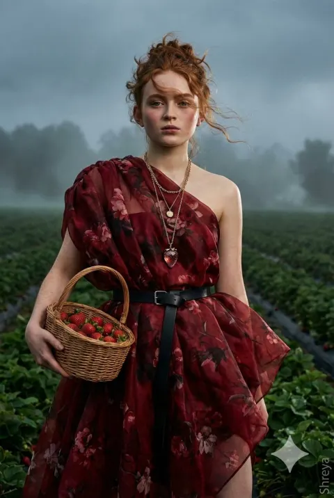 Cinematic Strawberry Harvest Couture