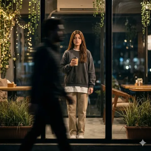 Cinematic Night Portrait Through Glass